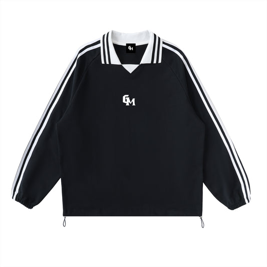 Contrast Striped Lapel Collar Sweatshirt